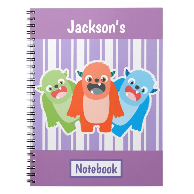 Fun Colourful Monsters Personalised Kids Notebook (Front)