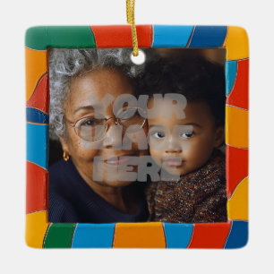 Fun Colourful Mosaic Border Pattern for Your Photo Ceramic Ornament
