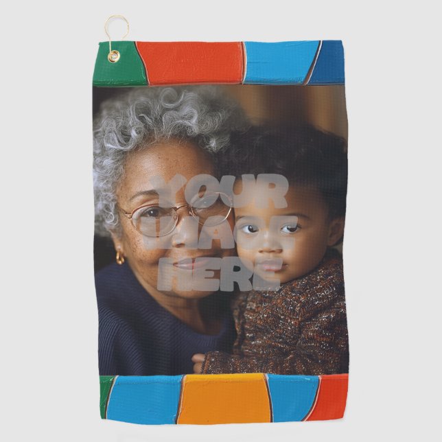 Fun Colourful Mosaic Border Pattern for Your Photo Golf Towel (Front)