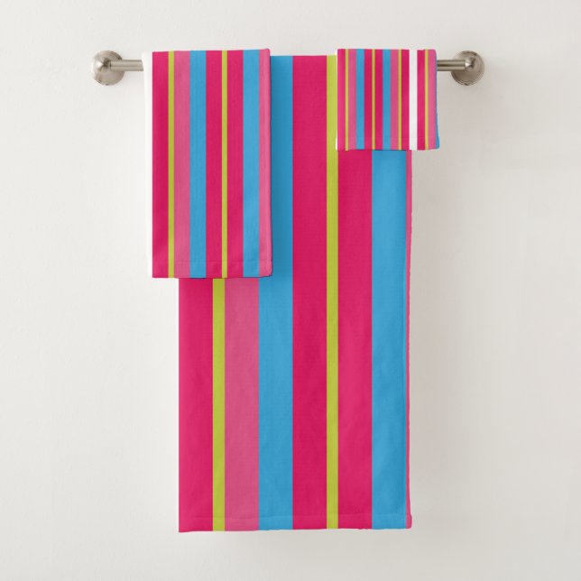 Fun Colourful Multi Stripes Bath Towel Set (Insitu)
