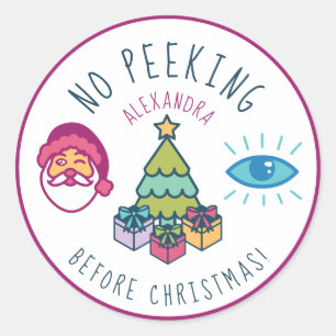 Fun Colourful No Peeking Before Christmas Emoji Classic Round Sticker