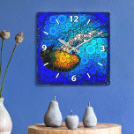 Fun, colourful, ocean jellyfish photo circle art square wall clock<br><div class="desc">Take a lesson from this orange yellow jellyfish floating along in the turquoise blue ocean and let life take its course whenever you check the time on this stunning vibrantly-coloured photo wall clock. Your choice of a round or square clock face. Makes a great housewarming gift! You can easily personalise...</div>