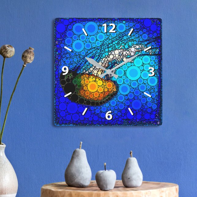 Fun, colourful, ocean jellyfish photo circle art square wall clock (Choose square, round & wood frame options!)