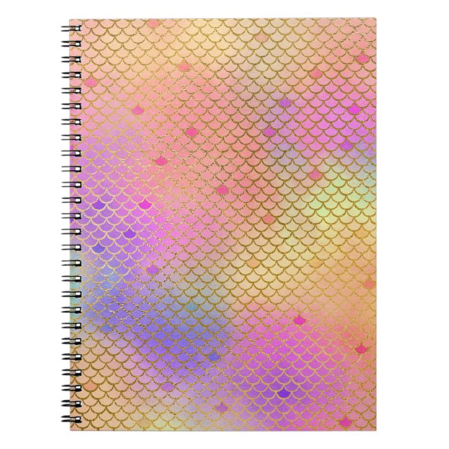 Fun Colourful Ombre Pastel Mermaid Pattern Notebook (Front)