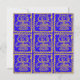 Fun Colourful Owls Blue Yellow ZigZag Pattern