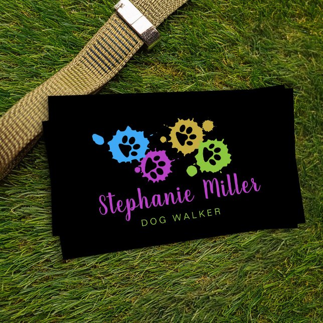 Fun Colourful paint paw prints - Dog Walker Business Card (Creator Uploaded)