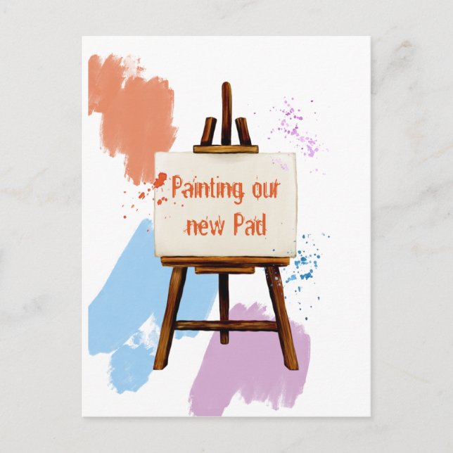 Fun Colourful Paint Samples | Artist Easel Moving Announcement Postcard (Front)