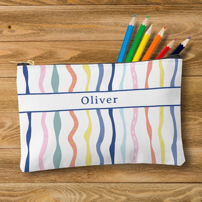 Fun Colourful Painted Stripes Zipper Pencil Case Accessory Pouch (Creator Uploaded)