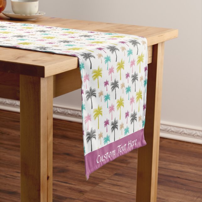 Fun Colourful Palm Tree Tropical Pattern Short Table Runner (In Situ)
