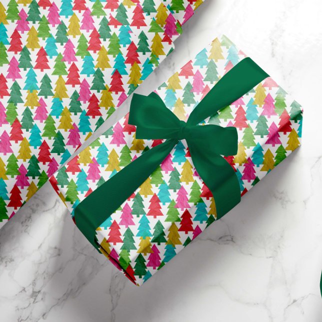 Fun Colourful Paper Christmas Trees Wrapping Paper (Creator Uploaded)