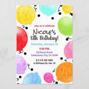 Fun Colourful Party Balloons Birthday Celebration  Invitation