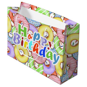 Fun Colourful Pastel Doughnuts Birthday Large Gift Bag