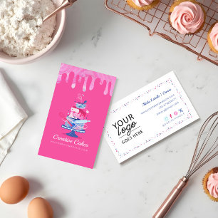 Fun Colourful Pastry Cakes Bakery & Tools Pink Dri Business Card