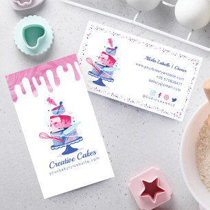 Fun Colourful Pastry Cakes Bakery & Tools Pink Dri Business Card
