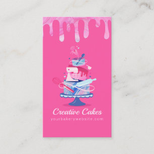 Fun Colourful Pastry Cakes Bakery & Tools Pink Dri Business Card