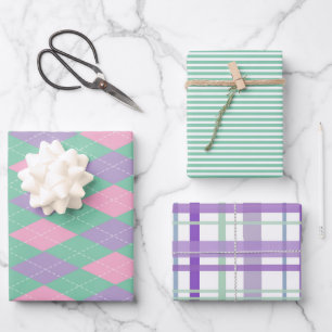 Fun colourful patterns wrapping paper set