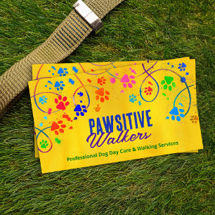 Fun Colourful paw prints trail - Dog Walker Business Card