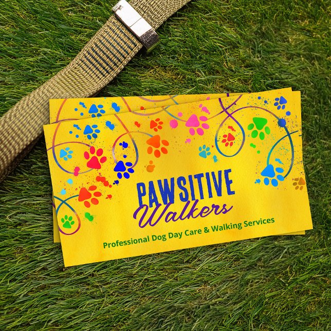 Fun Colourful paw prints trail - Dog Walker Business Card (Creator Uploaded)
