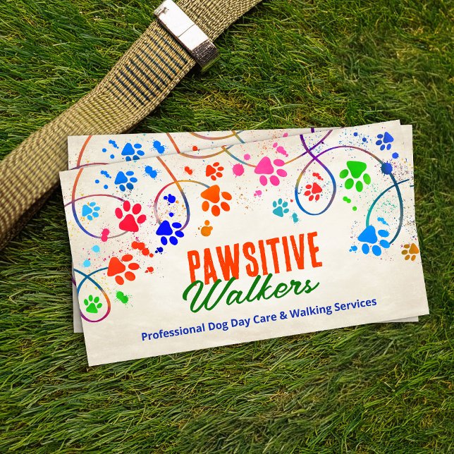 Fun Colourful paw prints trail - Dog Walker Business Card (Creator Uploaded)