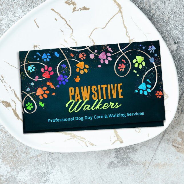 Fun Colourful paw prints trail - Dog Walker Business Card (Creator Uploaded)