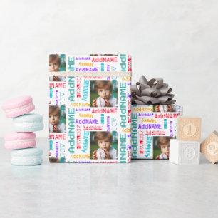 Fun Colourful Photo and 7 Letter Kids Name Birthda Wrapping Paper