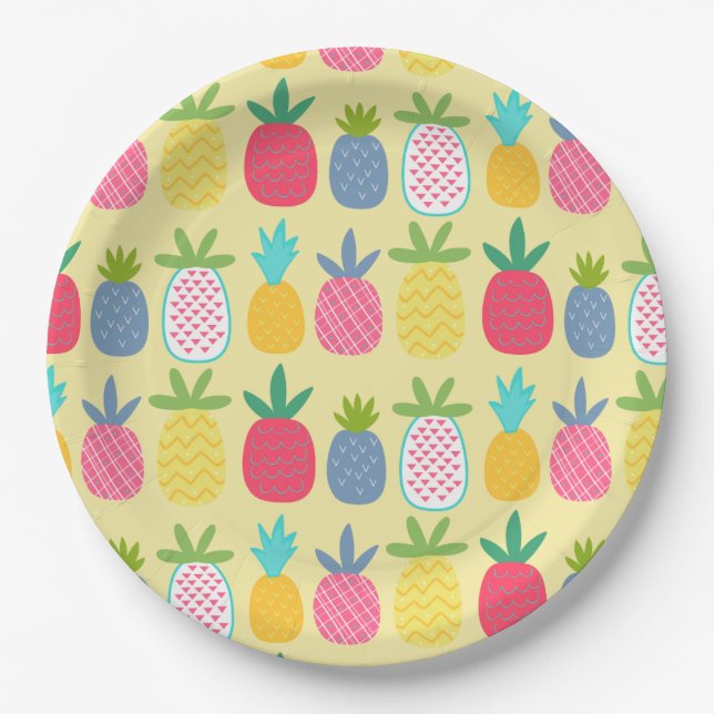 Fun Colourful Pineapple patterned Paper Plate (Front)