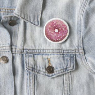 Fun colourful pink doughnut 6 cm round badge