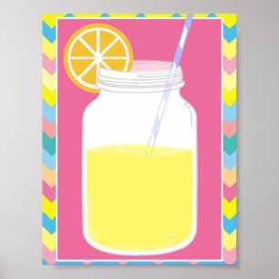 Fun Colourful Pink Lemonade Straw   Chevron Poster
