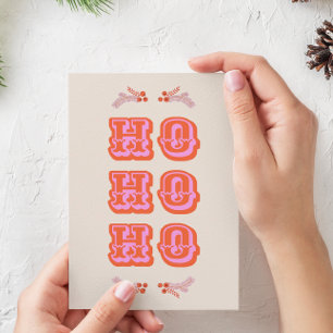 Fun Colourful Pink + Red HO HO HO Flat Christmas Holiday Card