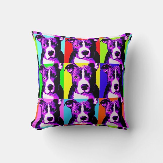 Fun & Colourful Pit Bull Print Throw Pillow (Front)