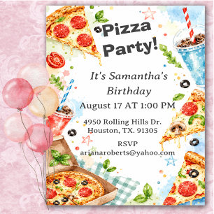 Fun Colourful Pizza Party Birthday  Invitation