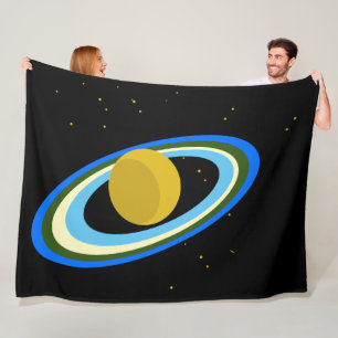 Fun Colourful Planet Saturn Rings Stars Outer Spac Fleece Blanket