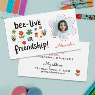 Fun Colourful Playdate Photo Friends Flowers Bees Business Card