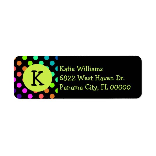 Fun Colourful Polka Dots With Monogram Return Address Label