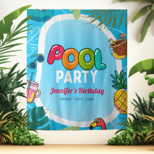 Fun & Colourful Pool Party   Swimming Bday Backdro Tapestry