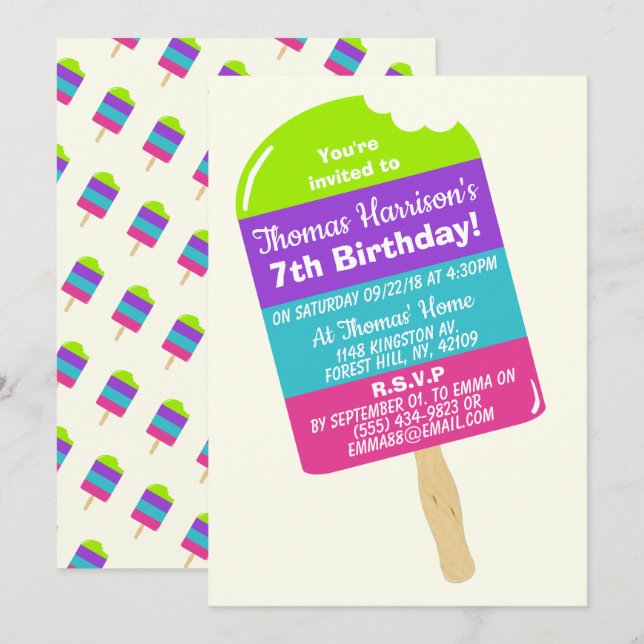 Fun Colourful Popsicle Any Age Summer Birthday Invitation (Front/Back)