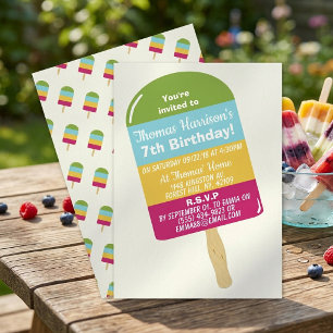 Fun Colourful Popsicle Any Age Summer Birthday Invitation