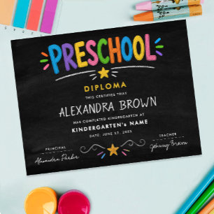Fun Colourful Preschool Kids Graduate Star Diploma Poster