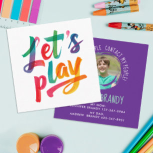 Fun Colourful Purple Playtime Friends Kids Photo Square Business Card