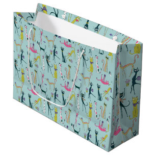 Fun Colourful Quirky Cats Pattern Large Gift Bag