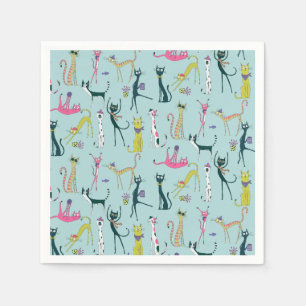 Fun Colourful Quirky Cats Pattern Napkin