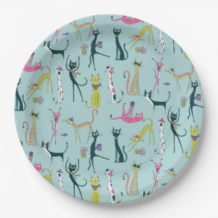 Fun Colourful Quirky Cats Pattern Paper Plate