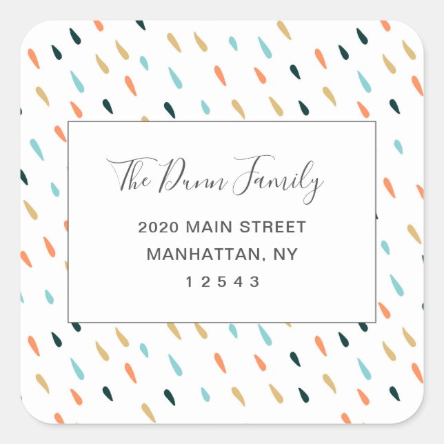 Fun Colourful Rain Drop Pattern Return Address Square Sticker (Front)