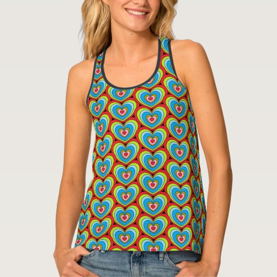 Fun Colourful Rainbow Hearts Pattern All Over Tank Top
