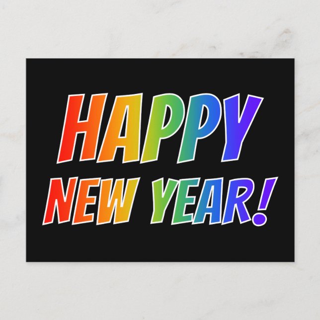 Fun, Colourful, Rainbow Spectrum "HAPPY NEW YEAR!" Postcard (Front)