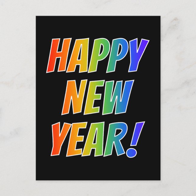 Fun, Colourful, Rainbow Spectrum "HAPPY NEW YEAR!" Postcard (Front)