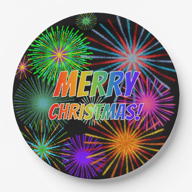Fun, Colourful, Rainbow Spectrum "MERRY CHRISTMAS! Paper Plate (Front)