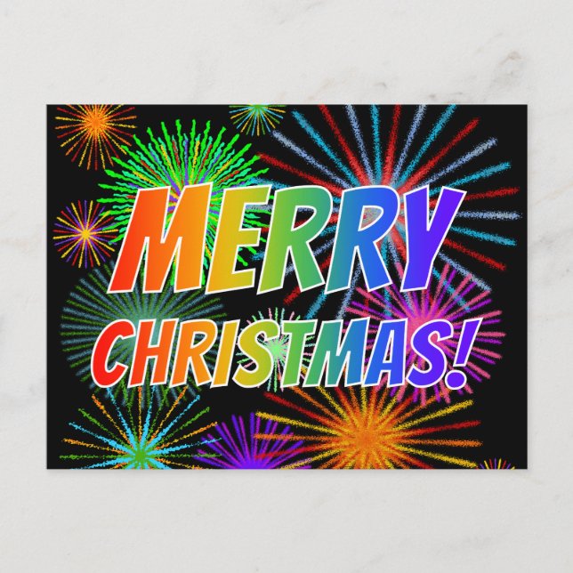 Fun, Colourful, Rainbow Spectrum "MERRY CHRISTMAS! Postcard (Front)