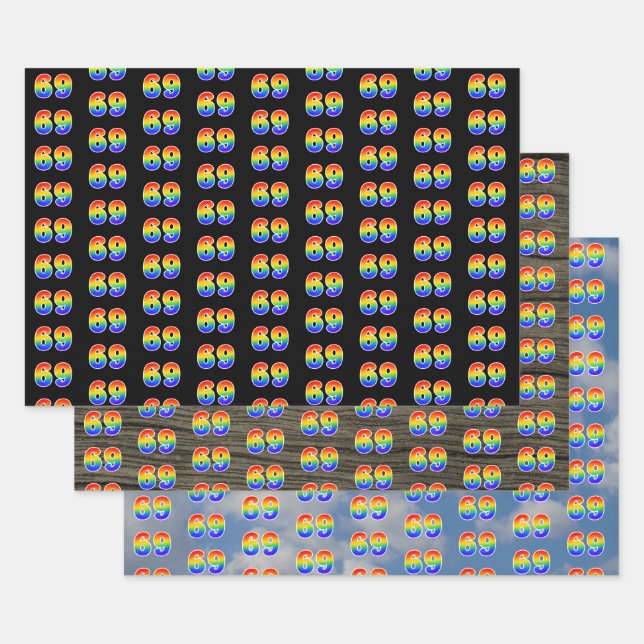 Fun, Colourful, Rainbow Spectrum Pattern 69 Event  Wrapping Paper Sheet (Set)
