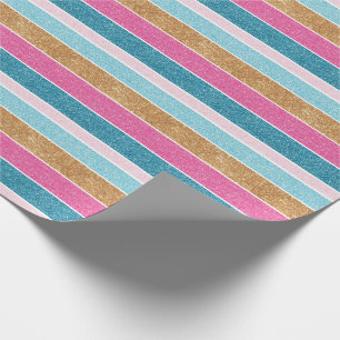 Fun Colourful Rainbow Stripe Faux Glitter Sparkle Wrapping Paper
